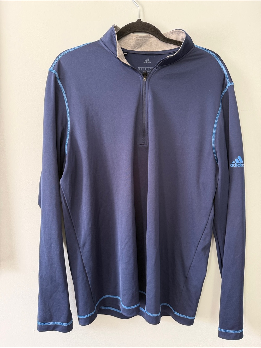 adidas Navy Long-Sleeve Swim Rash Guard with Light Blue Accents